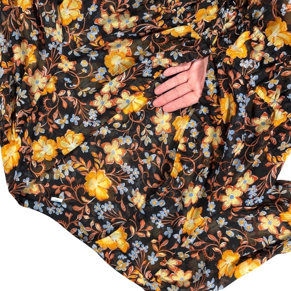 Old Navy Black Floral Print‎ Smocked Waist Peplum Blouse Top XL flowy boho - Picture 6 of 11